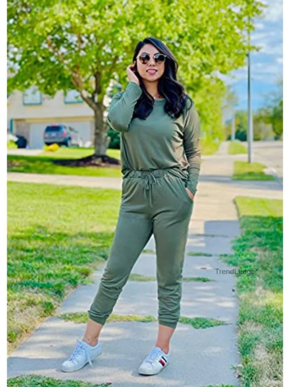 2 Piece Lounge Set Women Tracksuit Jogger Sweatsuit Long Sleeve High Waist